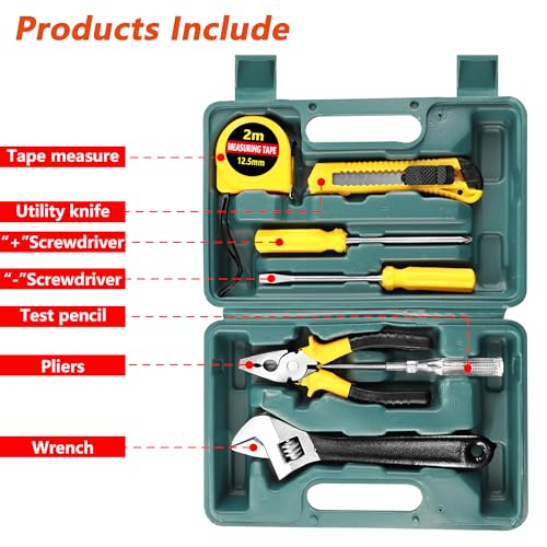 MAYWILLA 8 Piece Hand Tool Kit Basic Set,General Household Repair Small Home Tool Kit with Storage BoX for Car Maintenance,Home,DIY,Office,Garage