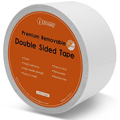 i frmmy Removable Clear Double Sided Sticky Tape- No Residue, 2 Inches x 20 Yards - size: 2 Inches x 20 Yards