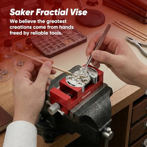 Saker Fractal Vise-Mini Vice Clamp- Bench Vice/Drill Press Vise, Self-Adjusting Aerospace-grade Aluminum Alloy&Heavy-Duty CNC Machined for Jewelry Making, DIY, Woodworking, and Repair - color: Red