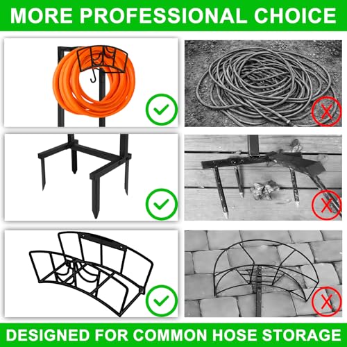 Mofesun Garden Hose Holder, Heavy Duty Metal Water Hose Holder 160-Feet Capacity, Detachable Freestanding Hose Hanger with 2 Tool Hooks, Garden Hose Storage Rack, Black