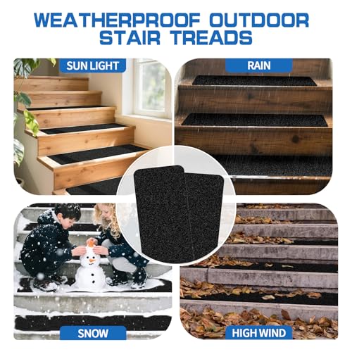 LadyRosian Outdoor Stair Treads Non Slip 15-Pack Black 6" x 30" - Weather Resistant Adhesive Heavy Grip Tape - Waterproof Anti Skid Strips - color: Black, size: 6" x 30"