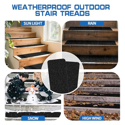 LadyRosian Outdoor Stair Treads Non Slip 15-Pack Black 6" x 30" - Weather Resistant Adhesive Heavy Grip Tape - Waterproof Anti Skid Strips - color: Black, size: 6" x 30"