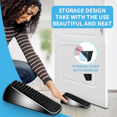 2Pc Strongest Door Stopper - Heavy Duty Door Stop Wedge, Door Stoppers for Bottom of Door, Made of Premium Quality Zinc and Silicone, Suits Any Door, Any Floor, Doorstop Wedge Tall 1.65in