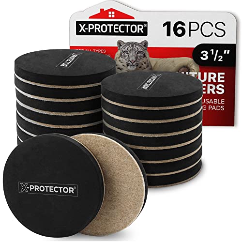 Felt Furniture Sliders Hardwood Floors X-PROTECTOR – 16 PCS 3 1/2" Furniture Sliders – Heavy Duty Felt Sliders Hard Surfaces – Move Your Furniture Easily & Safely! - size: 16 PCS 3 1/2 inch