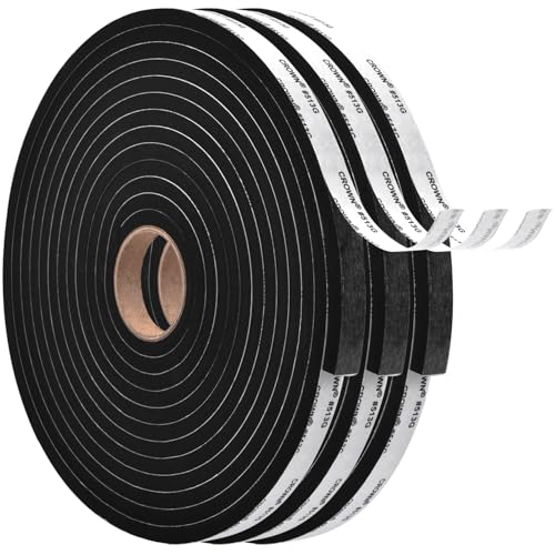 Weather Stripping Door Seal - Adhesive Foam Tape Soundproof Weatherstripping for Windows,1/2 Inch Wide X 1/8 Inch Thick,3 Rolls Total 50FT Black,High Density - size: 1/2In x 1/8In x 50Ft
