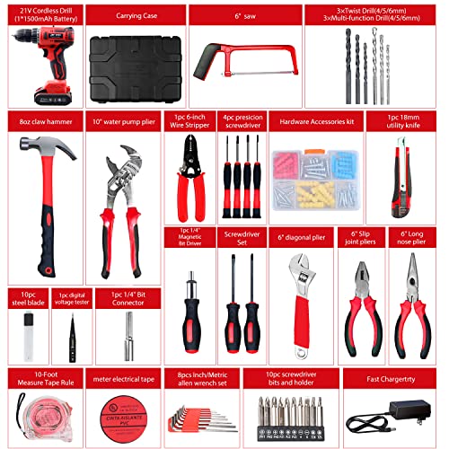 jar-owl Powerful Brushless Motor 21V Cordless Drill Set, 319 in-lb Torque, 0-1350RMP Variable Speed, 10MM 3/8'' Keyless Chuck, 25+1 Clutch, 1.5Ah Li-Ion Battery & Charger for Home Tool Kit - style: 21V Brushless Motor Red