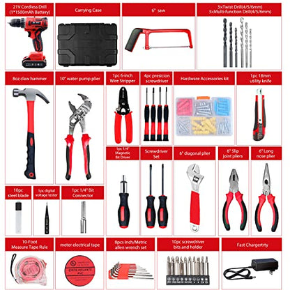 jar-owl Powerful Brushless Motor 21V Cordless Drill Set, 319 in-lb Torque, 0-1350RMP Variable Speed, 10MM 3/8'' Keyless Chuck, 25+1 Clutch, 1.5Ah Li-Ion Battery & Charger for Home Tool Kit - style: 21V Brushless Motor Red