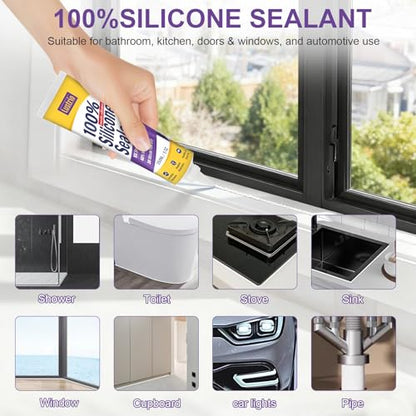 High-Strength Silicone Sealant & Adhesive - 100% Waterproof, Flexible Caulk for Kitchen, Bathroom, Shower, Window, Auto - Creates Durable, Shrink & Crack Resistant Seal 5 Oz. Tube. (Black) - color: black