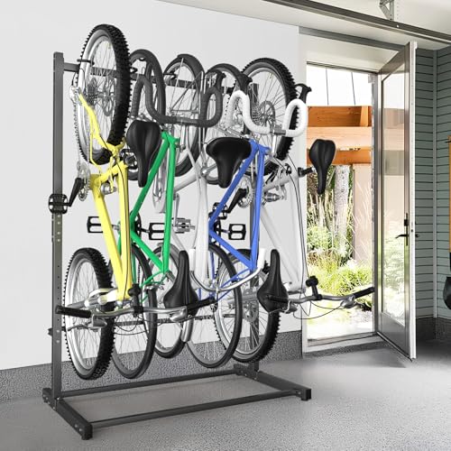WALMANN Freestanding Bike Stand for Garage, 5 Bikes Vertical Bike Storage Stand Heavy Duty Bike Floor Stand, Holds Up to 70 lbs/Hook - style: Bike stand for 5 bikes