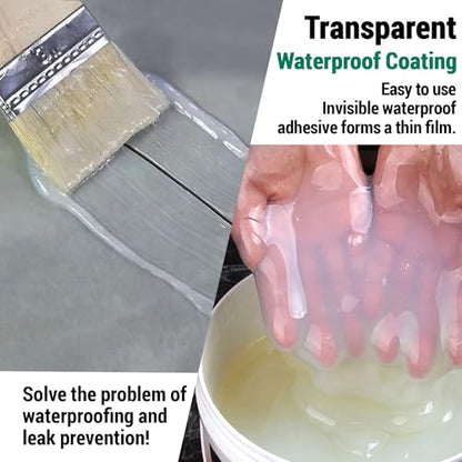 5Kg/202Fl.oz Transparent Waterproof Coating Invisible Waterproof Agent Set with Indoor&Outdoor Insulating Sealant with Wooden Brush Putty Knife Cut Resistant Work Gloves Paint Roller(6L/1.58Gal) - style: B