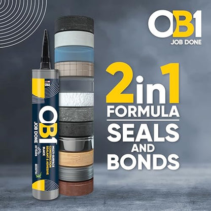 OB1 Universal Caulk Sealant & Adhesive Black 10.1oz | Professional Grade Premium All-in-One Advanced Hybrid 2-in1 | Water Resistant Internal & External | Shrink Crack UV & Fade Resistant | 1 Cartridge - color: Black, size: 10.1oz (Pack of 12)