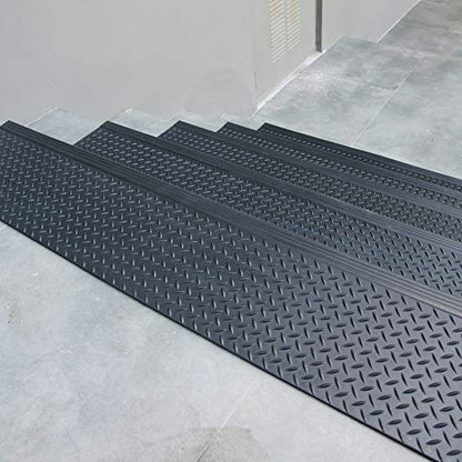Rubber-Cal 10-104-015-6pk Diamond-Plate 10" x 48"-6 Pack Commercial Step Mats, Black - size: 10" x 48"