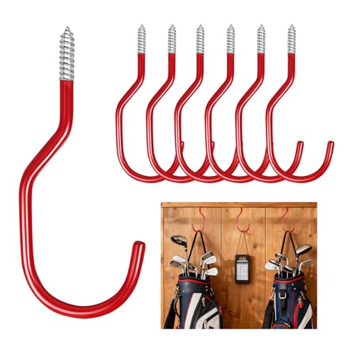 Heavy Duty Bike Storage Hooks for Garage, Wall and Ceiling Mount Bicycle Hangers, Large Screw-in Utility Hooks for Bikes, Cords, Garden Tools, and More (Red, 7 pcs) - color: Red, size: 7 Pcs