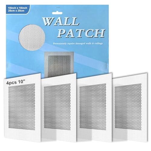 4Pcs 10 Inch Large Drywall Patch, Wall Repair Patches, Self-Adhesive Fiberglass Repair Kit Dry Wall Hole Repair Patch for Aluminum Metal Sheetrock Ceiling (10"x 10") - size: 10 Inch_4Pcs