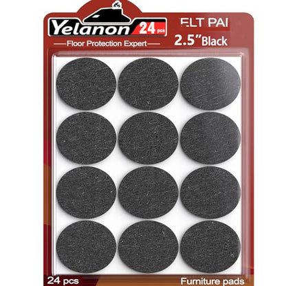 Yelanon Felt Furniture Pads for Hardwood Floors -24 Pcs 2.5" Premium Felt Pads for Chair Legs, Floor Protectors for Furniture, Black - size: 24pcs Black Round