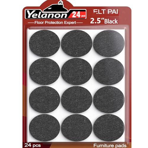 Yelanon Felt Furniture Pads for Hardwood Floors -24 Pcs 2.5" Premium Felt Pads for Chair Legs, Floor Protectors for Furniture, Black - size: 24pcs Black Round