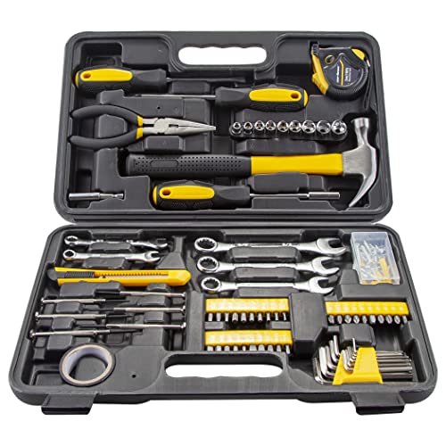 CARTMAN 148 Piece Tool Set General Hand Tool Kit with Plastic Toolbox Storage Case, Automotive Set Yellow - color: Yellow