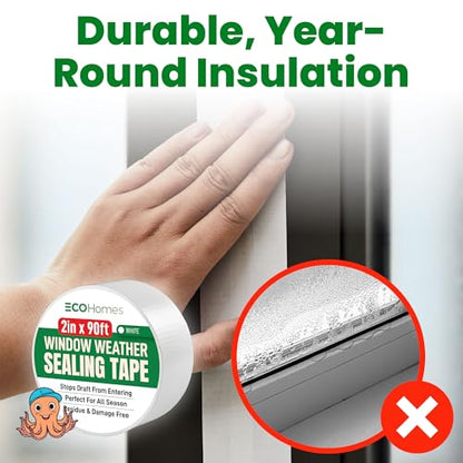 ECOHomes Window Weather Sealing Tape | Winter Weather Stripping Tape to Block Cold Drafts Through Window Gaps and AC Units, Insulation Seal and Draft Blocker for Home (2 Inch by 180 FT, White) - color: White, size: 2 Inch By 180 FT
