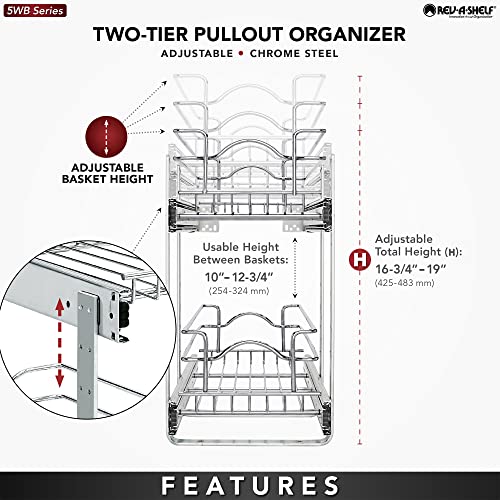 Rev-A-Shelf 2-Tier Kitchen Cabinet Pullout Shelf and Drawer Organizer Slide Out Pantry Storage Basket in Multiple Sizes, 9 x 22 In, 5WB2-0922CR-1 - size: 9" W X 22"d, style: Two Tier