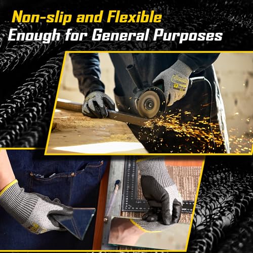 COOLJOB 12/120 Pairs Cut Resistant Safety Work Gloves with Grip, 13 Gauge Seamless Shell with PU Coating, ANSI A2 A4 A6, Gray - size: Small (Pack of 12), style: Ansi A6 Cut Level