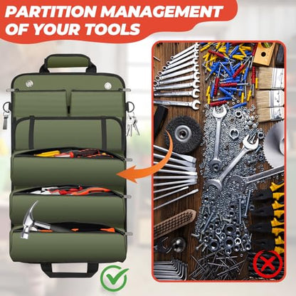 Tool Roll Up Bag, Gifts for Him Men Dad Husband Boyfriend Fathers Day, 1680D Portable Tool Storage for Men, Heavy Duty Tool Organizer with Detachable Pouches&Wrench Roll for Mechanic - style: Roll-1680D-Green