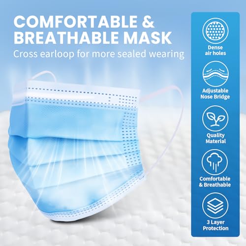 Borje Blue Disposable Face Mask 100 Pcs Blue Face Masks 3 Ply Protection Masks
