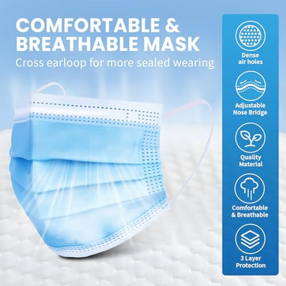 Borje Blue Disposable Face Mask 100 Pcs Blue Face Masks 3 Ply Protection Masks