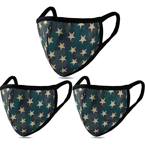 Pack 3 Five-pointed Star Camo Face Mask - Inner White Cotton - Unisex Adult Fashion Face Covering, Reusable, Dust Proof, Washable for Men Women Adult Teenager - color: 3 Pcs Stars Camo