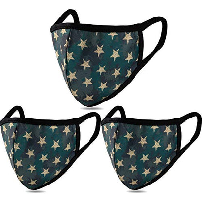 Pack 3 Five-pointed Star Camo Face Mask - Inner White Cotton - Unisex Adult Fashion Face Covering, Reusable, Dust Proof, Washable for Men Women Adult Teenager - color: 3 Pcs Stars Camo