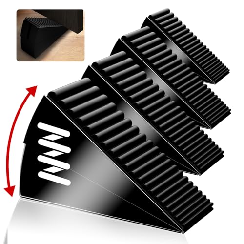 4 Pack Heavy Duty Metal Door Stop, Strongest Large Adjustable Spring Door Stopper Up to 3 inch Tall, Door Stoppers for Bottom of Door, Black Rubber Door Wedge for Any Heavy Doors - color: Black-four