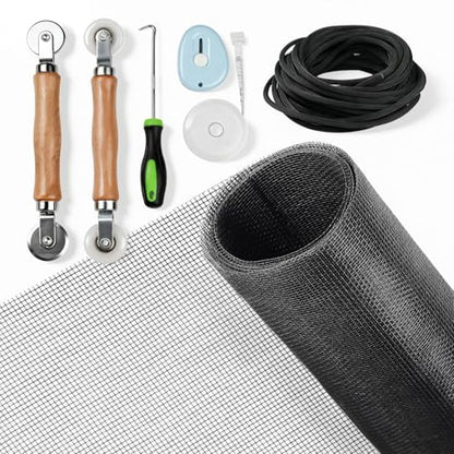 Window Screen Repair Kit, 59"x106" Fiberglass Window Screens for House Windows, Washable Screen Replacement with Rolling Tool Spline Cutter Tape Measure for Windows Patio or Sliding Screen Door - size: 59" x 106"