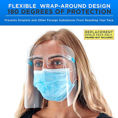 TCP Global Salon World Safety Replacement Face Shields Only (Pack of 10), Glasses Frames Not Included – Fits Most Brands, Ultra Clear, Full Face, Protect Eyes Nose Mouth, Anti-Fog PET Plastic, Goggles - color: Clear-r