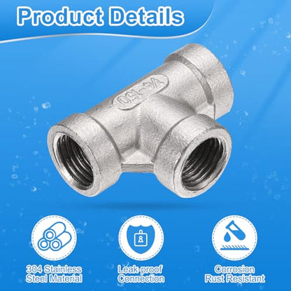 uxcell 4 Pcs 304 Stainless Steel Tee Pipe Fittings G1/4" Female Tee Adapter 3 Way t Shaped Cast Pipe Fitting Connector with Seal Tape for Plumbing Drainage Pipes Heating Systems - size: G1/4"