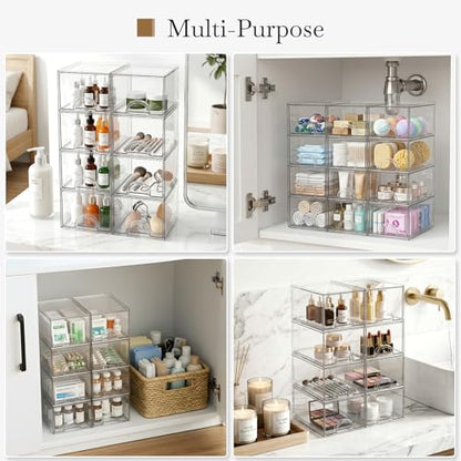 8 Pack Small Clear Stackable Acrylic Storage Boxes Storage Drawers, Storage Organizer, Clear Plastic Makeup Organizer, Ideal for Vanity, Cabinet, Desk Organization