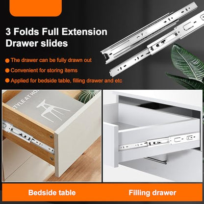 16 inch Drawer Slides 4 Pairs (8pcs) 3 fold Full Extension Side Mount Cabinet Drawer Glides 16" Silver Cabinet Rails for Dresser, Cabinet, Kitchen,Trash Can, Wardrobe 100 LB Capacity - size: 16 Inch