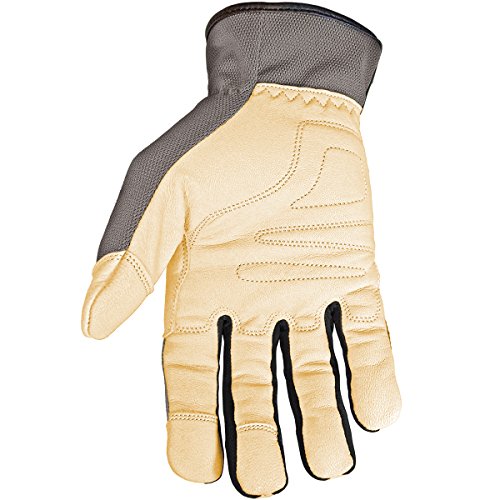 Youngstown Glove Hybrid Plus Leather Palm Heavy Duty Work Gloves For Men - Washable, Durable, Form-Fit - Gray - size: XX-Large