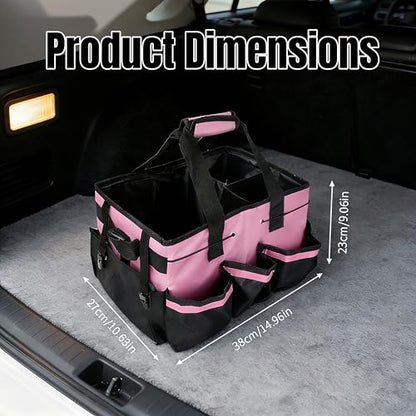 Tool Organizer Tote Bag, Pink and Black, Large Capacity with Adjustable Compartments, Portable Cleaning Storage Caddy, 14.96x10.63x9.06 Inches - color: Pink