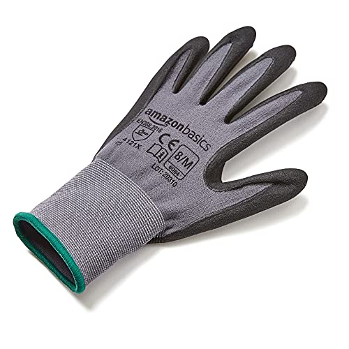 Amazon Basics Micro-Foam Nitrile Coated Safety Work Gloves, Nylon Liner Fiber, Touch Screen Compatible, Grey, Size 8, Medium, 6-Pack - size: Medium (Pack of 6)