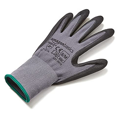 Amazon Basics Micro-Foam Nitrile Coated Safety Work Gloves, Nylon Liner Fiber, Touch Screen Compatible, Grey, Size 8, Medium, 6-Pack - size: Medium (Pack of 6)