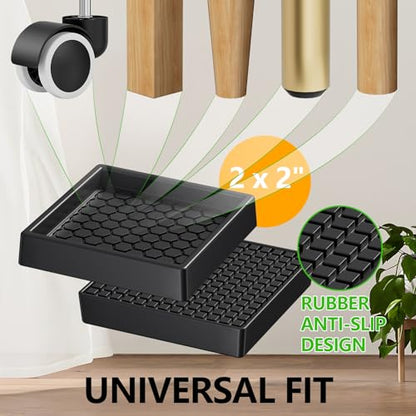 Non Slip Furniture Pads - 2x2 Anti Skid Caster Cups, 16PCS Square Furniture Coasters for Hardwood Floors, Anti Slide Furniture Cup Bed Floor Protectors, Furniture Stoppers to Prevent Sliding(Black) - size: 2" 16pcs Black