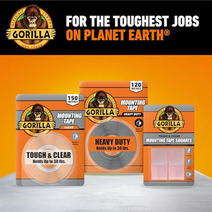 Gorilla Tough & Clear Double Sided Mounting Tape, Clear Tape, 1" x 150" (Pack of 12) - Weatherproof for Indoor or Outdoor