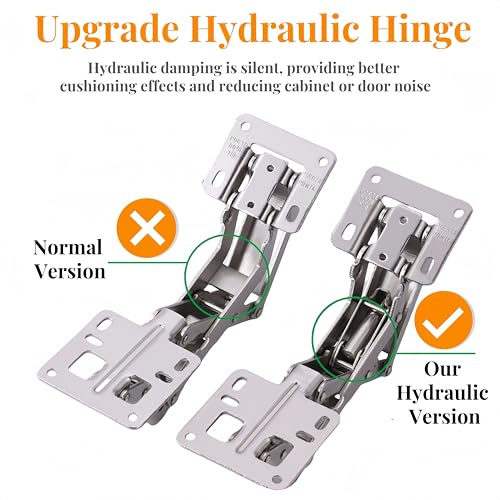 175° Heavy Duty Cabinet Hinges 2 Pair, Wide-Opening Concealed Hydraulic Hinges for Trap Doors, Thick Panels & Garage Cabinets | Soft Close, Adjustable Frameless Hinge Set with Screws & Storage Case - color: Universal | 175°Heavy Duty + Manual & Case