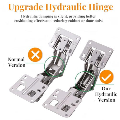175° Heavy Duty Cabinet Hinges 2 Pair, Wide-Opening Concealed Hydraulic Hinges for Trap Doors, Thick Panels & Garage Cabinets | Soft Close, Adjustable Frameless Hinge Set with Screws & Storage Case - color: Universal | 175°Heavy Duty + Manual & Case