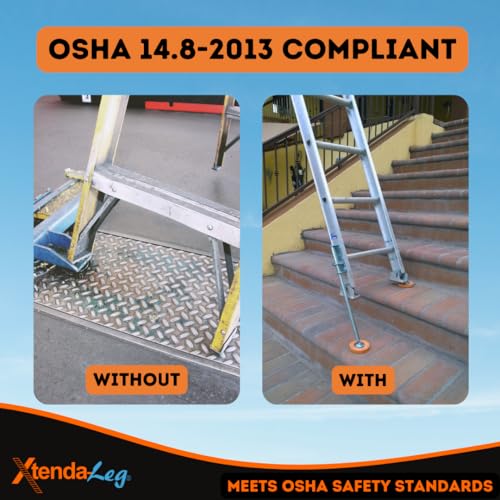 Xtenda-Leg® Ladder Leveler - Rubber Feet, Perfect for Extension Ladders, Stabilizer Attachments for Safe Use - Stable Platform for Uneven Ground - Easy Installation - OSHA Approved - 1 Pair