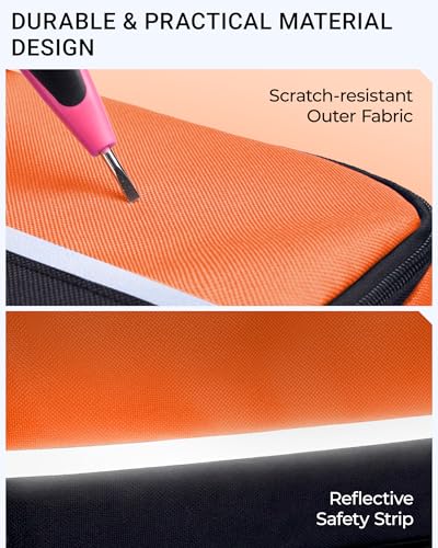 2 Pack Small Tool Bags Zipper Pouch for Organizing, with Adjustable Shoulder Strap & Carabiner, Utility Small Tool Pouch with Multi Pocket Compartments and Label Area (12" & 10") - color: Green/Orange