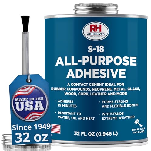 S-18 All-Purpose Adhesive, 32 oz. can - Multi-Purpose, Rubber, Metal, Leather, Felt, Wood, Neoprene, Glass, Flexible, Waterproof, Long Lasting - RH Adhesives - size: 32 oz