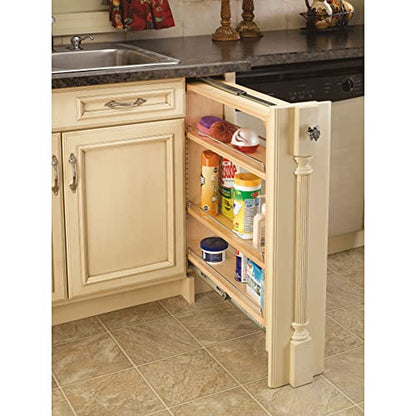 Rev-A-Shelf Pullout Shelf Organizer for Base Kitchen or Bathroom Cabinets, Wood Filler Pantry Storage or Spice Rack, Maple, 6" x 23" x 30", 432-BF-6C - size: 6" W