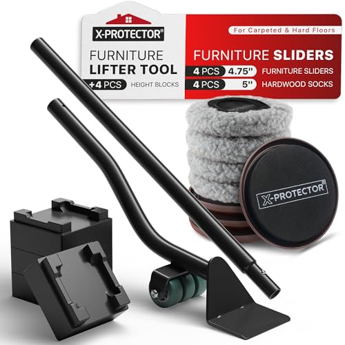 X-Protector Multi-Surface Furniture Sliders & Furniture Lifter Tool Set - 4 PCS 5" Sliders for Furniture with Furniture Jack. Move Your Furniture Easily with Furniture Movers for Hard Floors & Carpets - size: Lifter + 4+4 Pack 5 in (Grey)