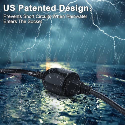 6FT Waterproof Outdoor Extension Cord,IPX6 Waterproof,Cold Weather & Fireproof,Heavy Duty 3 Prong Cable,18AWG 125V 10A,FCC/ETL Certified - size: 6FT