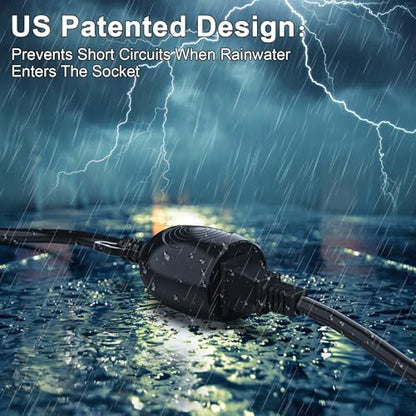 6FT Waterproof Outdoor Extension Cord,IPX6 Waterproof,Cold Weather & Fireproof,Heavy Duty 3 Prong Cable,18AWG 125V 10A,FCC/ETL Certified - size: 6FT